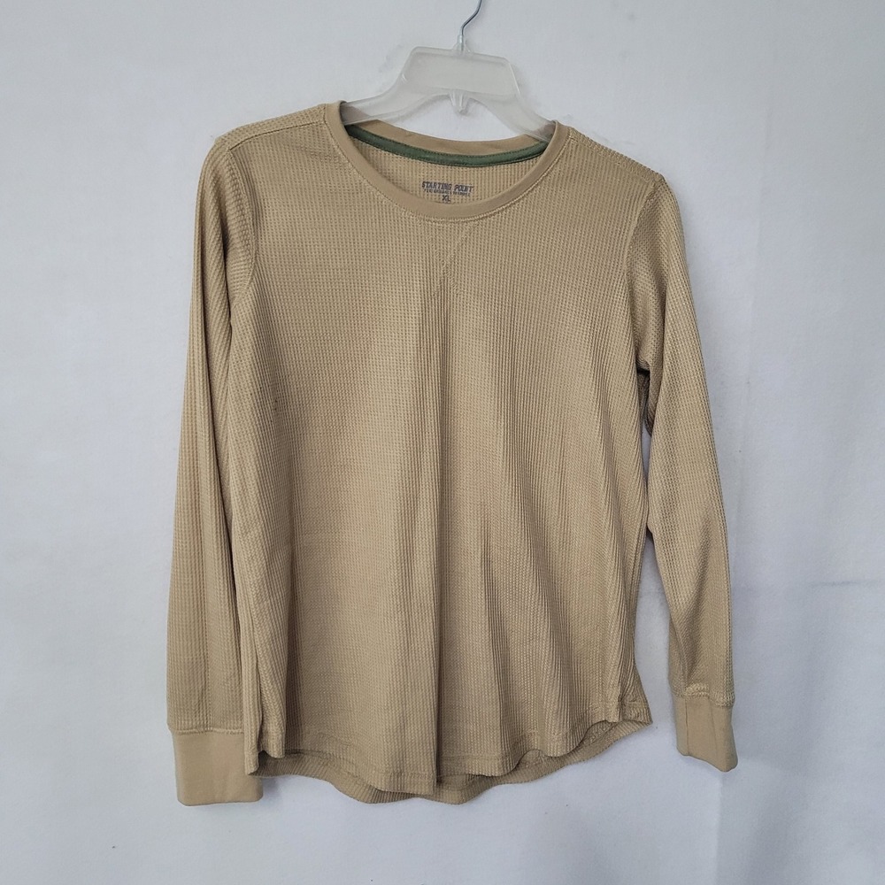 Starting Point Shirt Womens XL Performance Thermal‎ Long Sleeve Beige Top Waffle